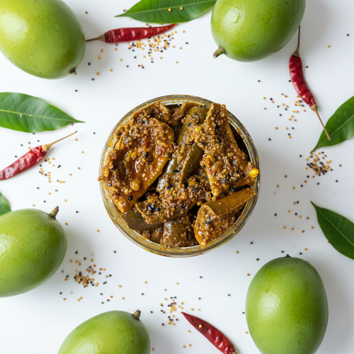 Punjabi Achar - White Background with Mango Leaves
