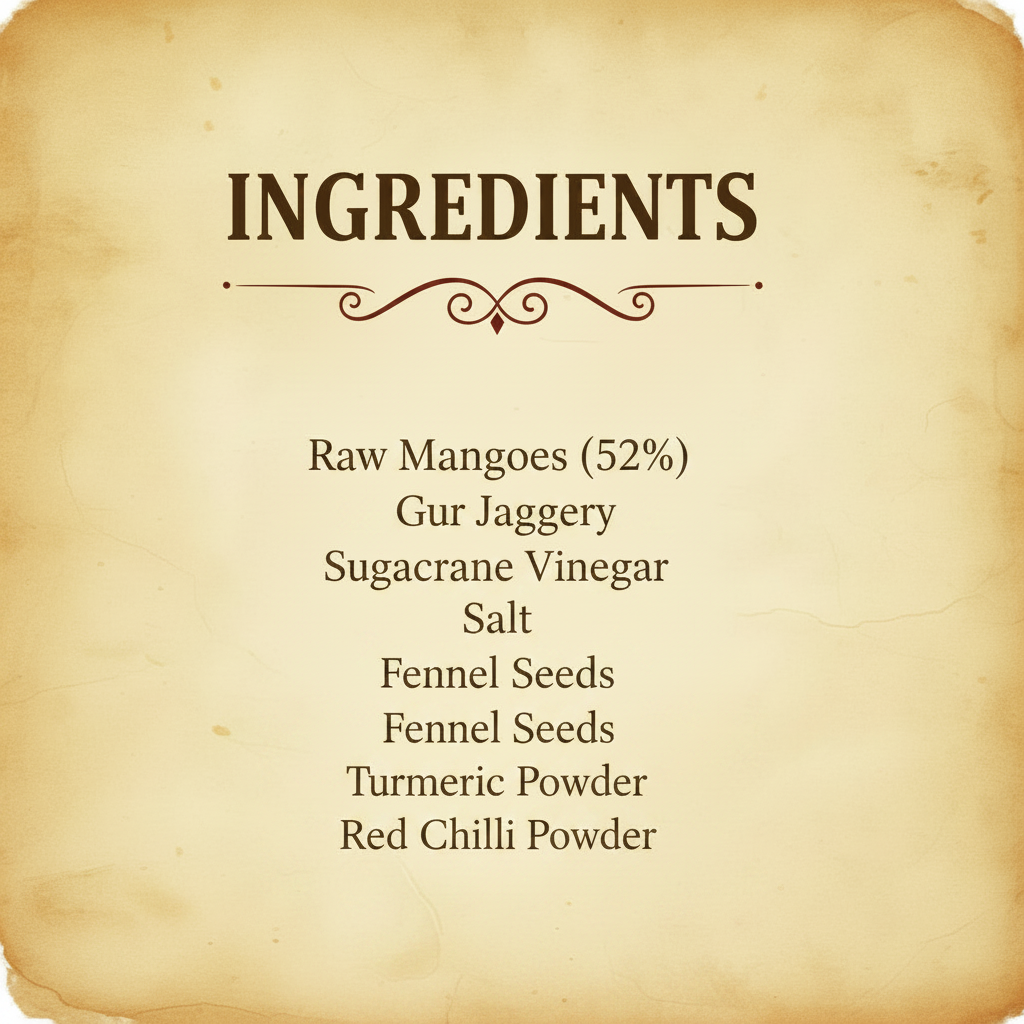 Sweet Spicy Mango Pickle - Ingredient List (Matched Style)